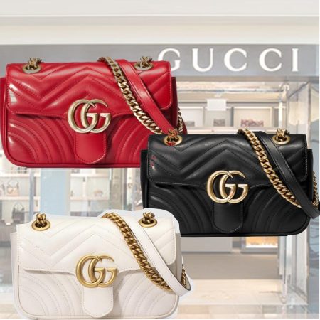 GUCCI【グッチ】累積売上総額第１位〔GGマーモント〕 キルティング ミニバッグ